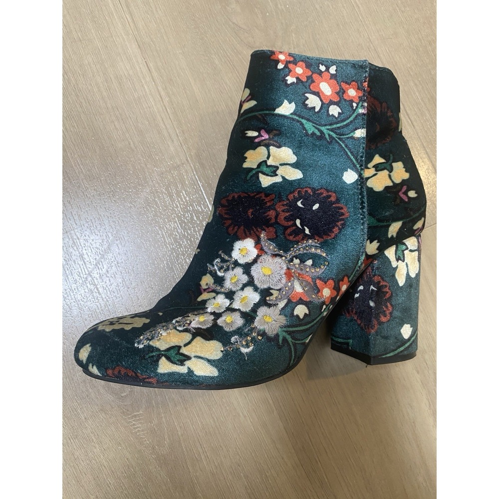 Just Fab Loreida Emerald Green Floral Multicolored Bootie Women's 6.5 - Picture 4 of 10